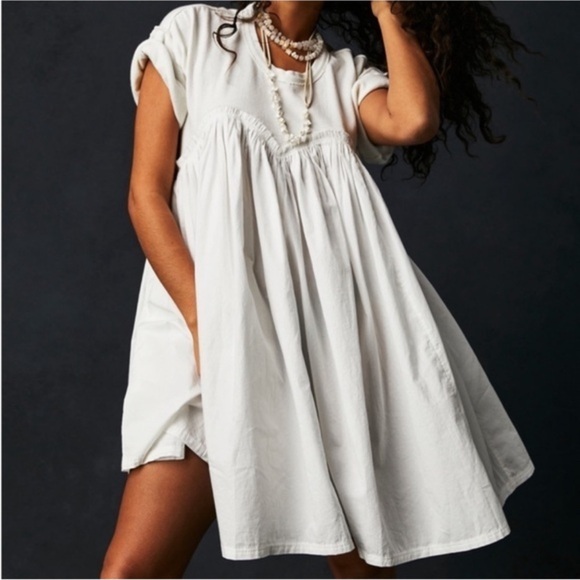Free People Catalina mini Dress tunic white 100% cotton sz medium - Picture 6 of 16